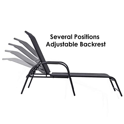 Giantex 2 Pcs Outdoor Patio Chaise, Adjustable Lounge Chairs Patio Furniture Backyard Lawn Sling Chaise Adjustable Back