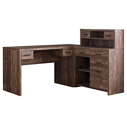 Monarch Specialties Computer Desk L-Shaped - Left or Right Set- Up - Corner Desk with Hutch 60"L (Brown Reclaimed Wood)
