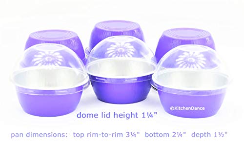 KitchenDance Disposable Aluminum Colored Baking Cups- Creme Brulee cups- Dessert Cups- 4 oz. Size with Lids (1000, Purple w/High Dome Lid)
