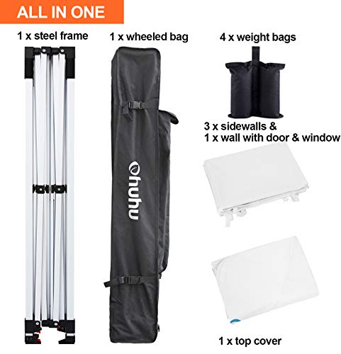 Ohuhu Sturdy 10 x 10 FT Pop-up Canopy Tent with Reinforced Metal Frame, 4 Removable Zipper End Side Walls & Wheeled Carrying Bag, Bonus 4 Weight Bag