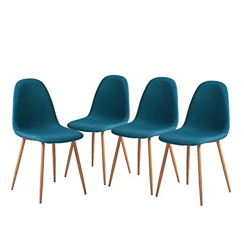GreenForest Mid Century Dining Kitchen Chair Set of 4 Modern Indoor Outdoor Guest Chair Fabric Upholstered Side Chair with Metal Legs,Teal