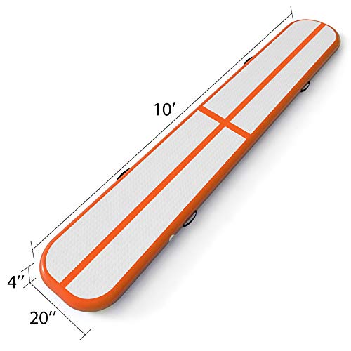 Happybuy 10ft 13ft 16ft 20ft 23ft 26ft 30ft Air Track 4 inches Airtrack Inflatable Air Track Tumbling Mat for Gymnastics Martial Arts Cheerleading Tumble Track without Pump Orange 10ft 20x4in
