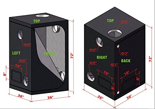 TopoLite 800W Full Spectrum LED Grow Light + 36"x36"x72" Grow Tent Dark Room Indoor Hydroponic System Complete Kit
