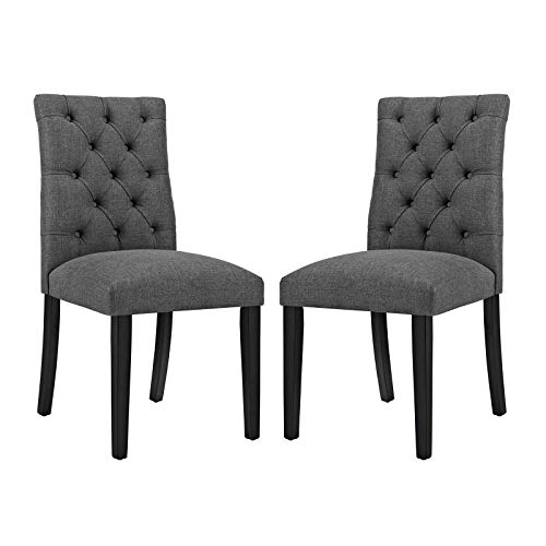 Modway Duchess Modern Tufted Button Upholstered Fabric Parsons Two Dining Chairs in Gray