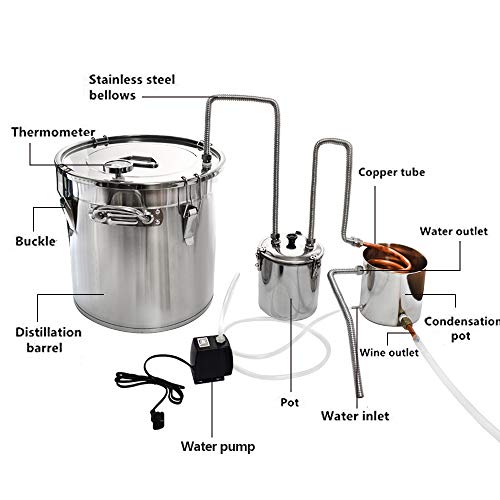 13 Gal 50L Alcohol Distiller Moonshine Still Copper Tube Still Kits Boiler Home Brewing Kit with Thumper Keg Stainless Steel (13Gal / 50L)