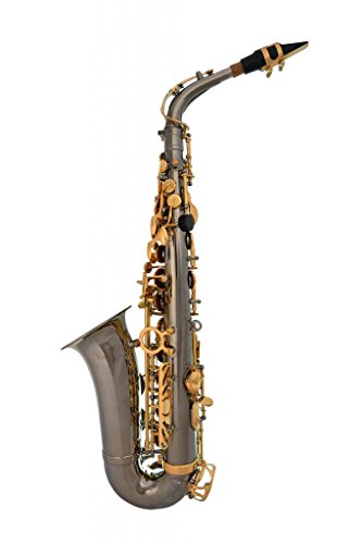 Lazarro 360-BN E-Flat Eb Alto Saxophone Black Nickel-Gold Keys with Case, 11 Reeds, Care Kit and Many Extras