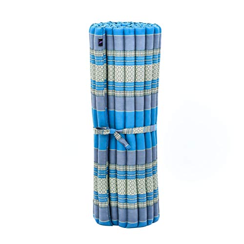 LEEWADEE Rollable Floor Mat L – Comfortable and Rollable Thai Mattress, Soft Massage Mat Filled with Eco-Friendly Kapok, Perfect to Use as a Sleeping Mat 75 x 41 inches, Light Blue