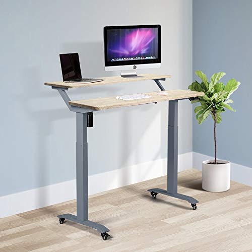UNICOO - Electric Height Adjustable Standing Desk, Electric Standing Workstation Home Office Sit Stand Up Desk with 4 Pre-Set Memory Led Display Controller (Mahogany Top/Black Legs - Electric-2 Tier)