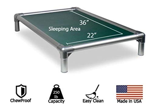 Kuranda All-Aluminum (Silver) Chewproof Dog Bed - Large (40x25) - Ballistic Nylon - Forest Green
