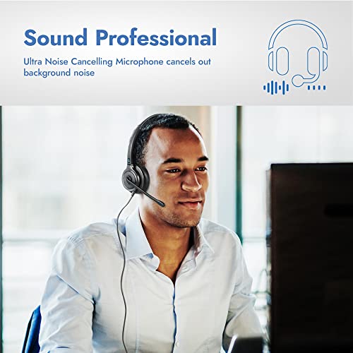 Leitner LH255XL | USB Headset with Microphone for PC | Call Center Headset with Microphone for VoIP Softphone Systems | Computer Headset with Microphone for Work | Office Headset for PC