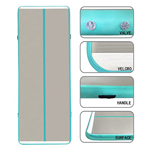EZ GLAM Inflatable Gym Mat Home Air Floor Inflatable Tumbling Mat for Gymnastics Inflatable Air Track (23ftLx 6.6ftW x 8inH, Grey/Green)