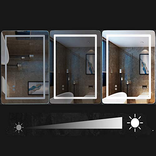 Led Bathroom Lighting Mirror 32x24 ISTRIPMF Vanity Makeup Mirror with Light Anti-Fog Function Wall Mounted Adjustable White Light Thickness 5MM Dimmabl...