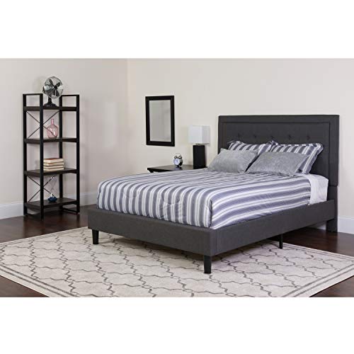 Flash Furniture SL-BK5-K-DG-GG Roxbury King Size Tufted Upholstered Platform Bed in Dark Gray Fabric