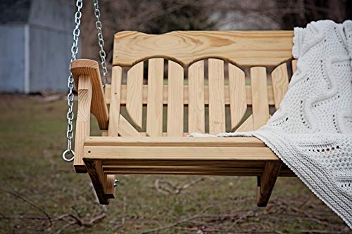 Hanging Porch Swing Amish Furniture | Wooden Heart Back Outdoor Bench Swings Unfinished Wood (4 Foot)