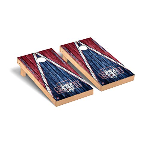 Victory Tailgate Regulation Collegiate NCAA Weathered Triangle Series Cornhole Board Set - 2 Boards, 8 Bags - St. Thomas Bobcats