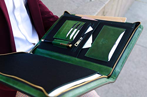 Leather Portfolio Document Folder Handcrafted Case Green Time Resistance