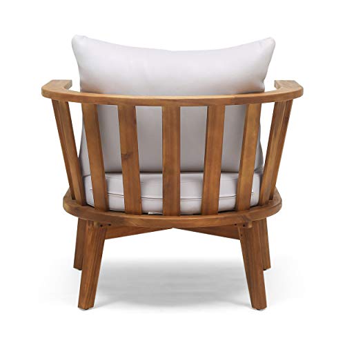 Christopher Knight Home 309123 Dean Outdoor Wooden Club Chair with Cushions, White and Teak Finish