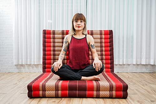 LEEWADEE Trifold Mattress XL – Comfortable Thai Massage Pad, Foldable Relaxation Floor Mattress Filled with Eco-Friendly Kapok, Perfect to Use as a Sleeping Mat 79 x 41 inches, red