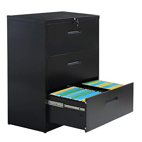 Lateral File Cabinet 3 Drawers with Lock Heavy Duty Metal File Cabinets with Drawers Not Assembled Black 35.4" L ×17.7W ×40.3" H (Black)