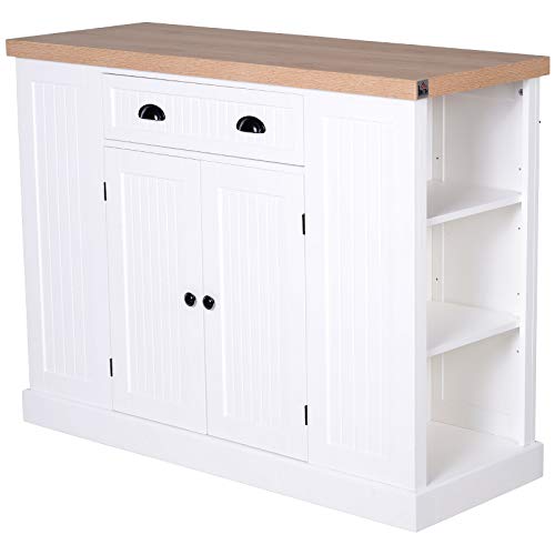 HOMCOM Fluted-Style Wooden Kitchen Island Storage Cabinet with Drawer, Open Shelving, and Interior Shelving, White