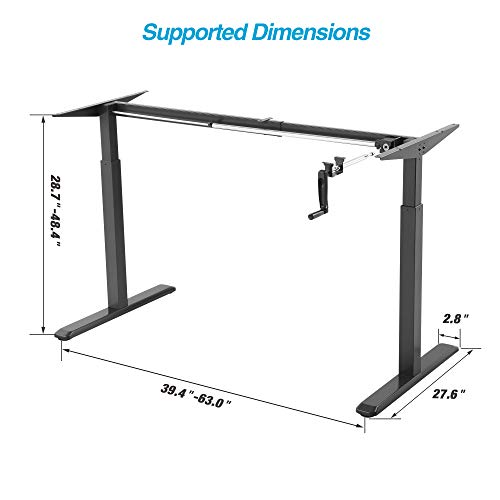 AVLT Handle Crank System Standing Desk Frame 48.4in Height Adjustable Desk Legs Smooth Crank Action Black