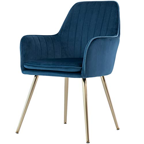 GOLDEN BEACH 2Pc Elegant Velvet Dinning Modern Leisure Upholstered Chair w/ Gold Plating Legs (Navy Blue)