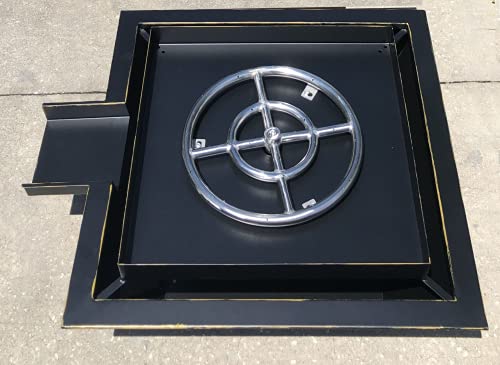 18" 24" Stainless Steel or Rustic Black Square Fire Pit Bowl Pot w/Waterfall Column (24" Fire Pit w/Waterfall, Rustic Black)
