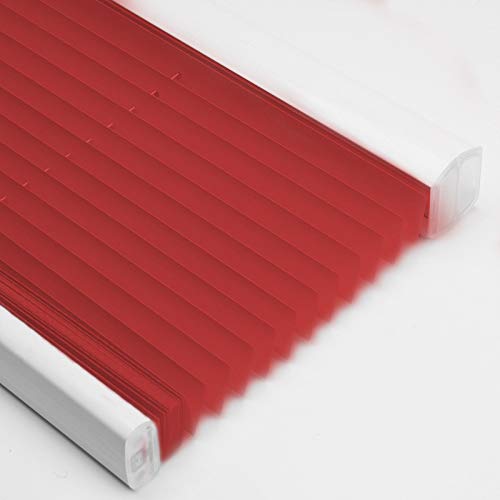 Cordless Pleated Window Shades, Free Stop Custom Made Any Size from 20-78inch Wide Light Filtering UV Protection Red Window Blinds, 66" W x 96" L