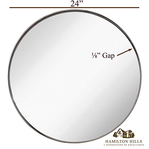 Hamilton Hills 24" Polished Silver Circle Deep Set Metal Round Frame Mirror Glass Panel Silver Framed Rounded Circle Deep Set Design (24" Round)