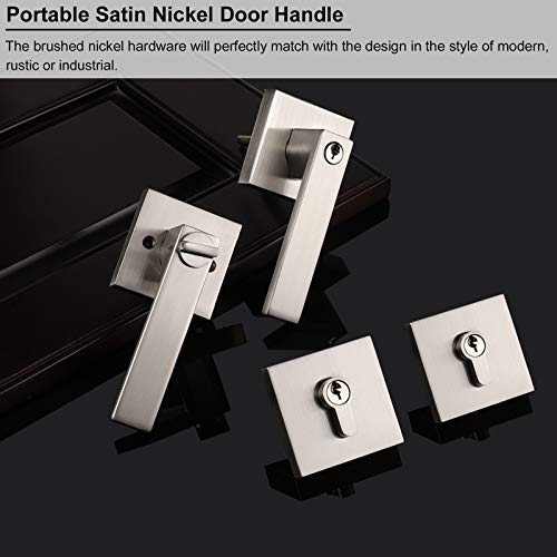 10 Sets Entry Door Handles with Single Cylinder Deadbolt for Exterior Front Doors, Satin Nickel Finish Keyed Alike Leversets, Come with Same Keys, Contractor Pack of 6