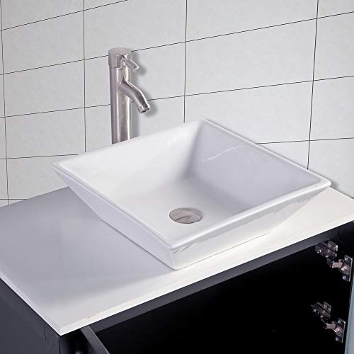 Vanity Art 84 Inch Double Sink Bathroom Vanity Compact Set 5 Cabinets 2 Shelves 13 Dove-Tailed Drawers Quartz Top and Ceramic Vessel Sink Bathroom Cabinet with Free Mirror VA3124-84-E