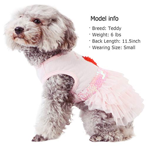 KYEESE Dog Dresses Strawberry Tiered Ruffle Dogs Dresses Pink with Sequins Cat Dress Puppy Dress