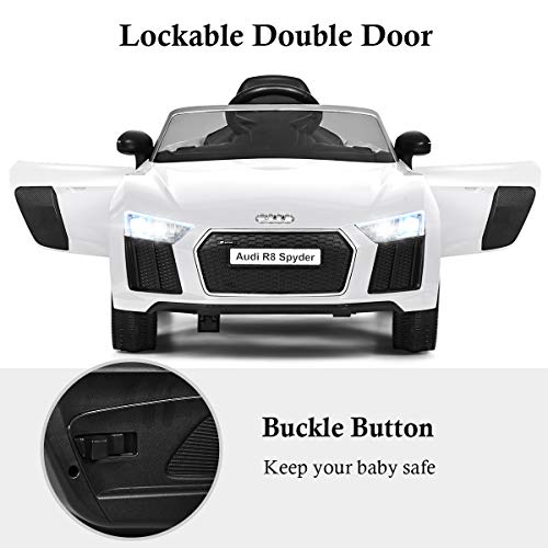 HONEY JOY Ride On Car 12V Licensed Audi R8 Electric Vehicle Manual & Parental Remote Control 3 Speeds Double Lockable Doors LED Lights