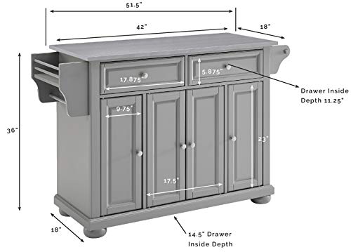 Crosley Furniture Alexandria Kitchen Island with Stainless Steel Top, Vintage Grey