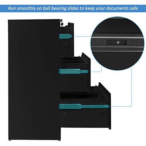 Lateral File Cabinet 3 Drawers with Lock Heavy Duty Metal File Cabinets with Drawers Not Assembled Black 35.4" L ×17.7W ×40.3" H (Black)