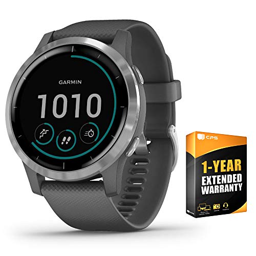 Garmin 010-02174-01 Vivoactive 4 Smartwatch Shadow Gray/Stainless Bundle with 1 Year Extended Warranty