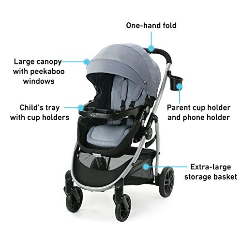 Graco Modes Pramette Travel System-Baby Stroller w/ True Bassinet, Extra Storage, Child Tray & SnugRide 35 Infant Car Seat, Ontario