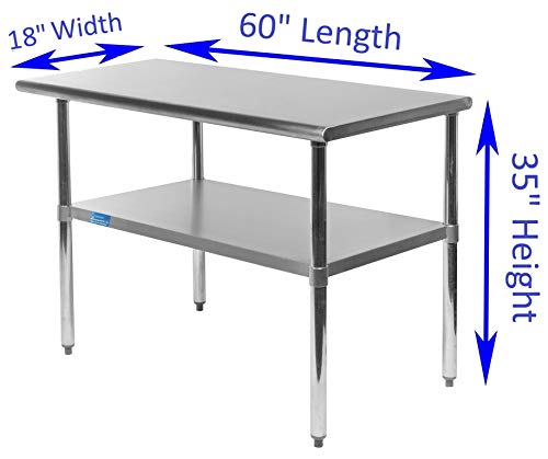 AmGood Stainless Steel Work Table Undershelf | Kitchen Island Food Prep | Laundry Garage Utility Bench | NSF Certified (60" Long x 18" Deep)