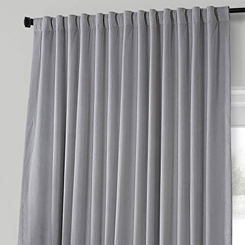 HPD Half Price Drapes VPCH-VET160401-96 Signature Extra Wide Blackout Velvet Curtain (1 Panel), 100 X 96, Reflection Grey