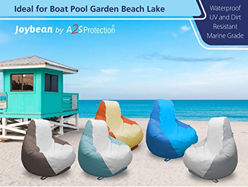JoyBean Outdoor Bean Bag Chair Water Resistant Marine Vinyl Large, White/Oceanblue