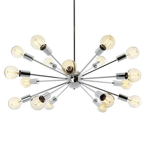 18-Light Sputnik Chandelier Chrome - Mid Century Modern Ceiling Fixture, Fits E26 Bulbs Up to 40W Each, Atomic Starburst Pendant, Dimmable, ETL-Listed