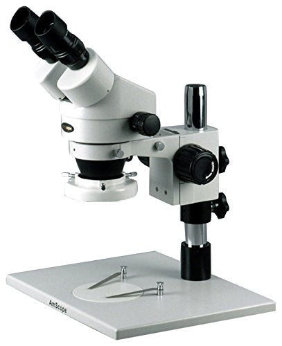 AmScope Professional Binocular Stereo Zoom Microscope, 0.7X-4.5X Objective, Fluorescent Ring Light, Large Table Pillar Stand