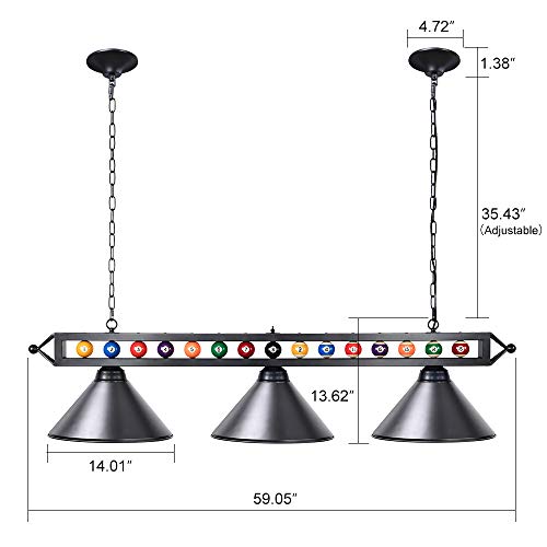 Wellmet Billiard Light For Pool Table Hanging Over W/ Matte Metal Shades & Ball Decor Perfect For Game Room Kitchen Island