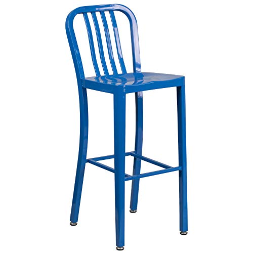 Flash Furniture Commercial Grade 2 Pack 30" High Blue Metal Indoor-Outdoor Barstool with Vertical Slat Back