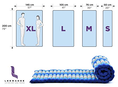LEEWADEE Rollable Floor Mat L – Comfortable and Rollable Thai Mattress, Soft Massage Mat Filled with Eco-Friendly Kapok, Perfect to Use as a Sleeping Mat 75 x 41 inches, Light Blue