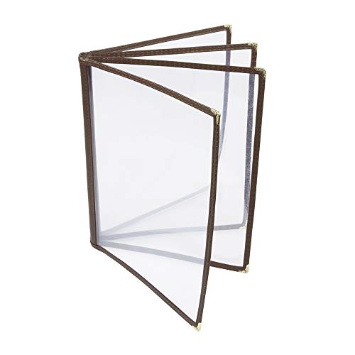 (60 Pack) 4 Page Book Fold Menu Covers, Brown, 8 View, 8.5 x 11-inches Insert Menu Covers with Double Stitched Binding and Protective Corners