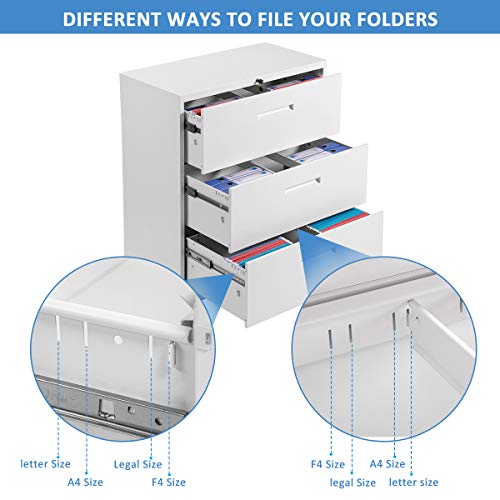 Lateral File Cabinet, Home Office Steel Lockable Filing Cabinet