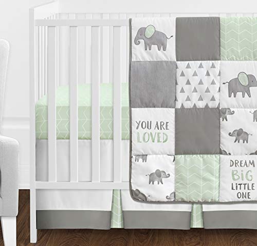 Sweet Jojo Designs Mint, Grey and White Watercolor Elephant Safari Baby Unisex Crib Bedding Set - 11 Pieces