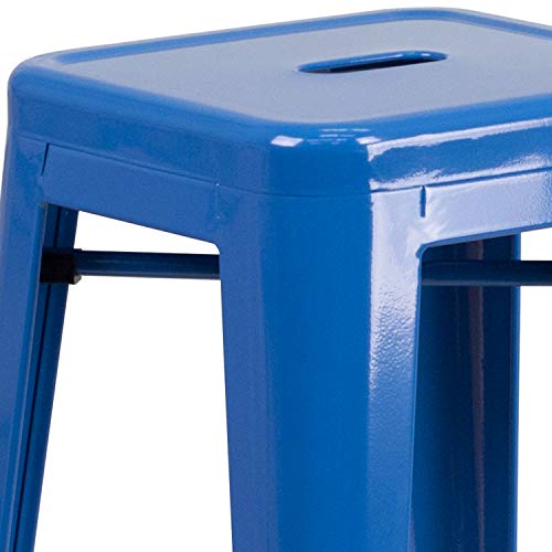 Flash Furniture 23.75'' Square Blue Metal Indoor-Outdoor Bar Table Set with 2 Square Seat Backless Stools