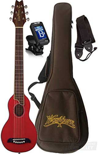 Washburn RO10SK-A Rover Spruce Top Acoustic Travel Guitar with Bag (Translucent Red)